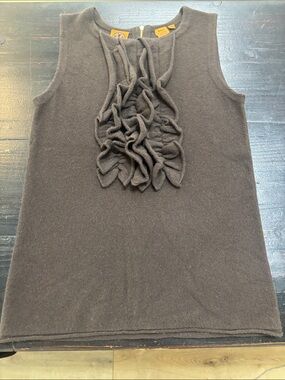 Tory Burch Brown Sleeveless Ruffle-Front Knit Tank